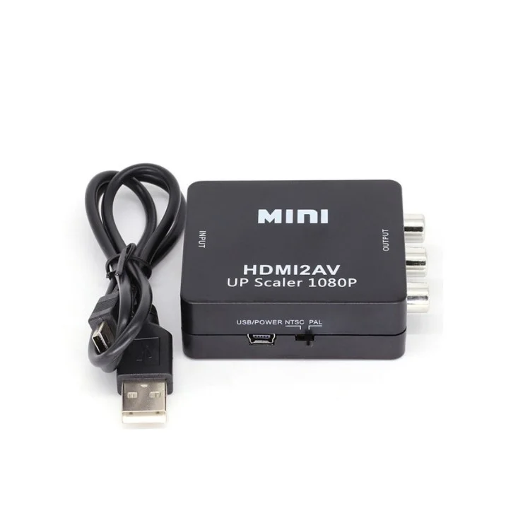 HDMI to AV Audio Video Mini Converter Adapter Full HD 720P 1080P with USB Cable - Black