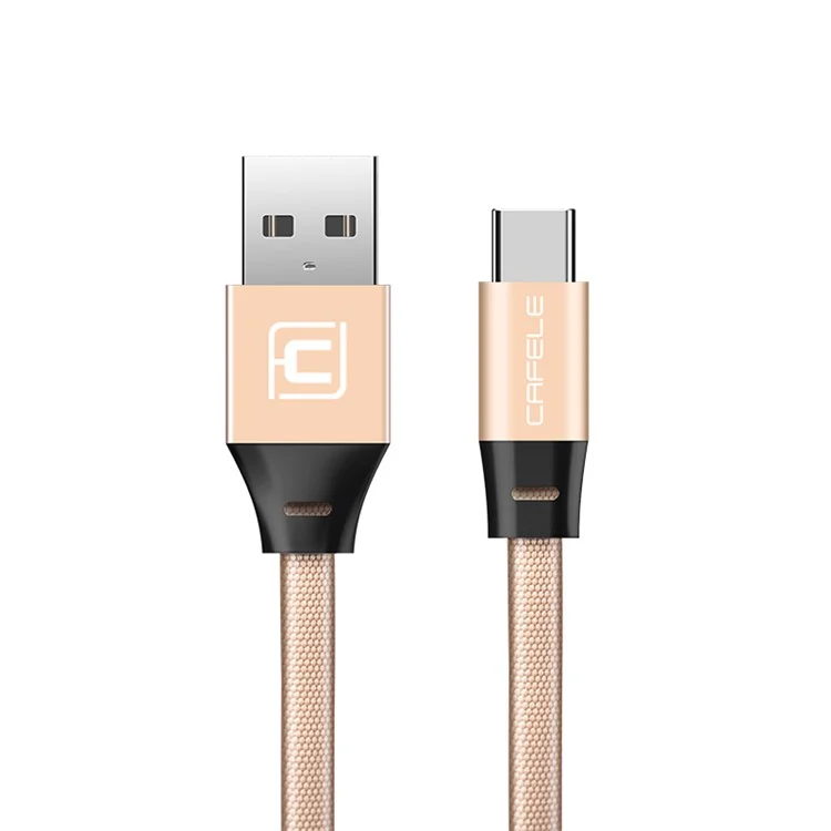 CAFELE Type-C Woven Pattern USB Data Sync Charge Cable for Samsung Huawei - Gold Color