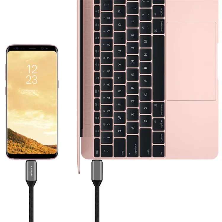 MOMAX Woven Texture Type-C Male to Type-C Male PD Cable 1m for Macbook Pro, Google Chromebook etc. - Black