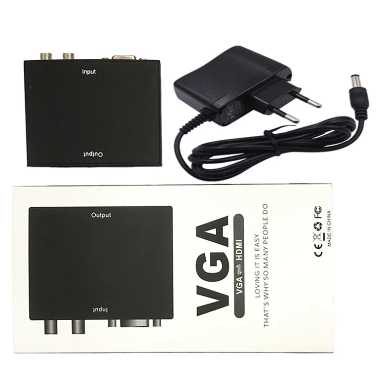 HDMI to VGA Converter with R/L Audio Converter Support 1080P HD - EU Plug