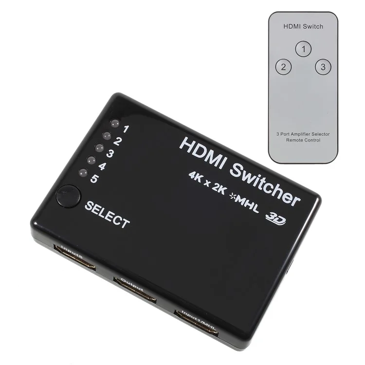 5-Port Inputs 1 Output 4K x 2K HDMI/MHL Dual Mode Switcher with IR Remote Control