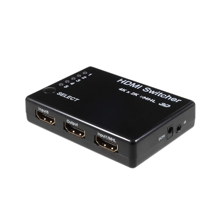 5-Port Inputs 1 Output 4K x 2K HDMI/MHL Dual Mode Switcher with IR Remote Control