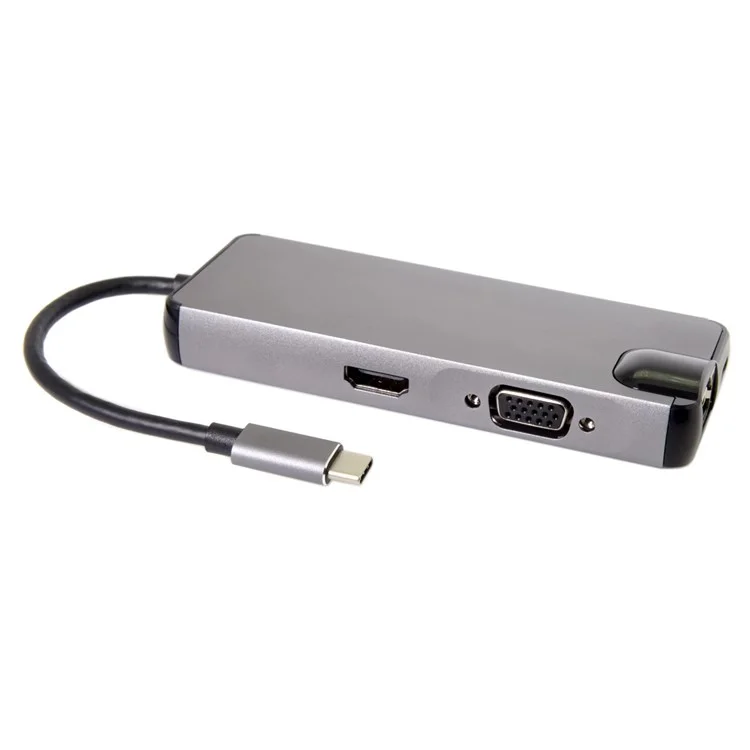CY UC-059 8-in-1 USB-C Multi-port Adapter Type-C Hub with USB3.0 x 2 + HDMI + VGA + SD/TF + Gigabit Ethernet + Type-C Charging Port