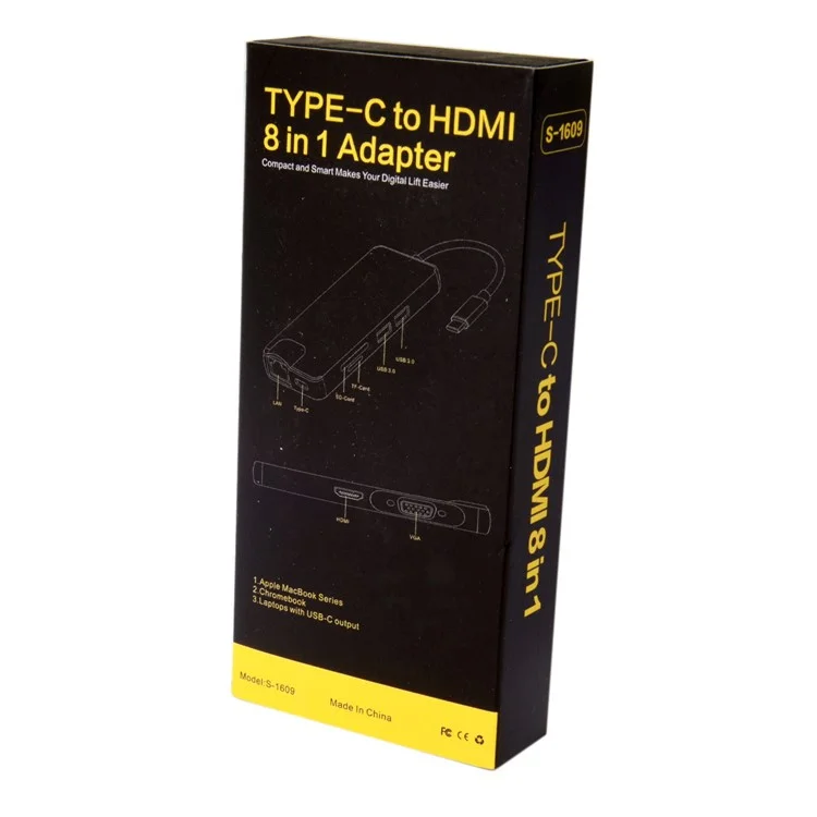 CY UC-059 8-in-1 USB-C Multi-port Adapter Type-C Hub with USB3.0 x 2 + HDMI + VGA + SD/TF + Gigabit Ethernet + Type-C Charging Port