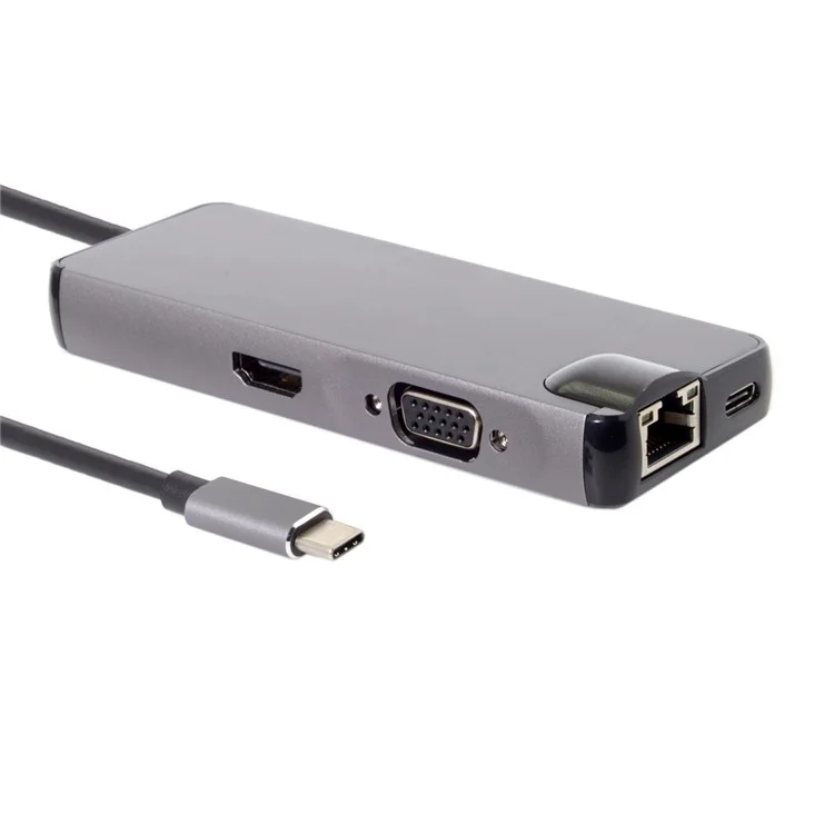 CY UC-059 8-in-1 USB-C Multi-port Adapter Type-C Hub with USB3.0 x 2 + HDMI + VGA + SD/TF + Gigabit Ethernet + Type-C Charging Port