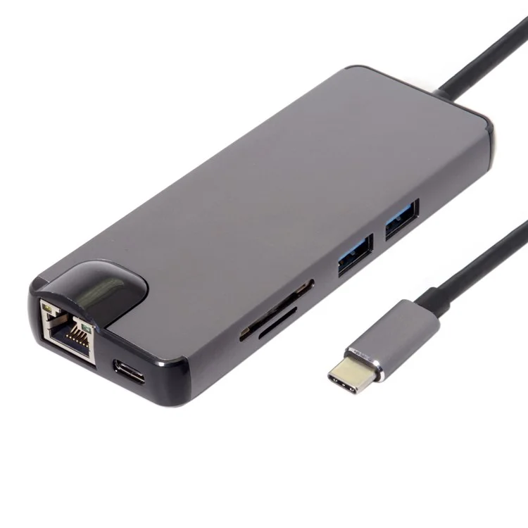 CY UC-059 8-in-1 USB-C Multi-port Adapter Type-C Hub with USB3.0 x 2 + HDMI + VGA + SD/TF + Gigabit Ethernet + Type-C Charging Port