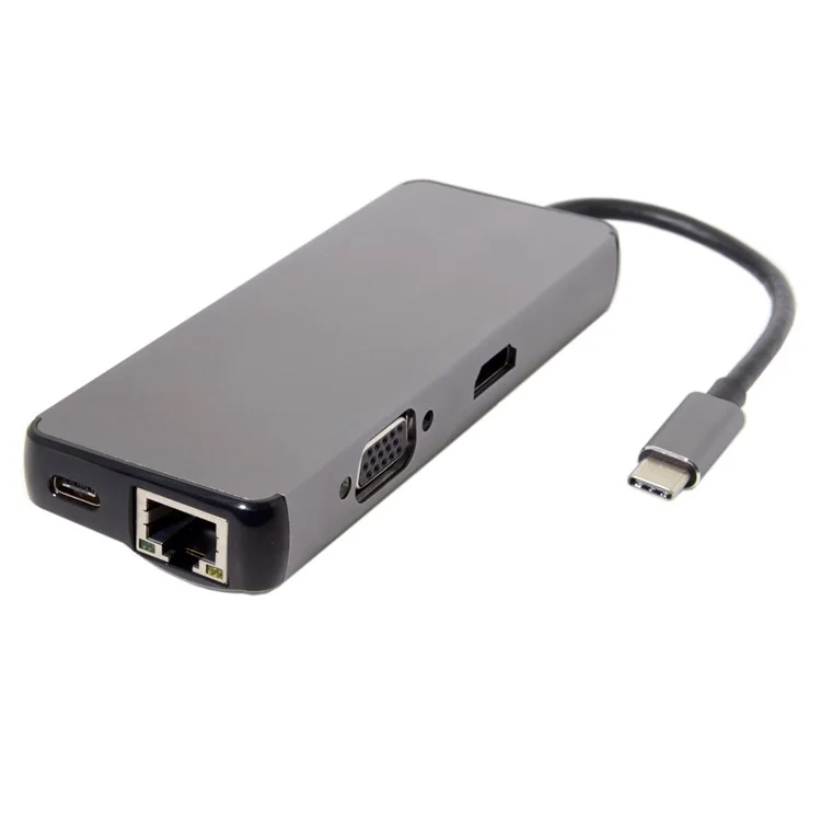 CY UC-059 8-in-1 USB-C Multi-port Adapter Type-C Hub with USB3.0 x 2 + HDMI + VGA + SD/TF + Gigabit Ethernet + Type-C Charging Port