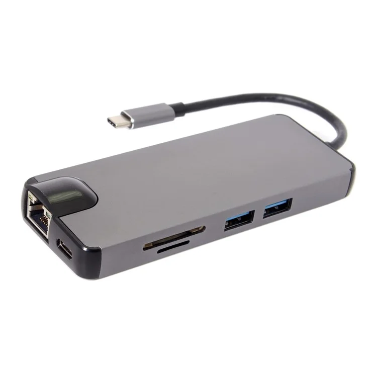 CY UC-059 8-in-1 USB-C Multi-port Adapter Type-C Hub with USB3.0 x 2 + HDMI + VGA + SD/TF + Gigabit Ethernet + Type-C Charging Port