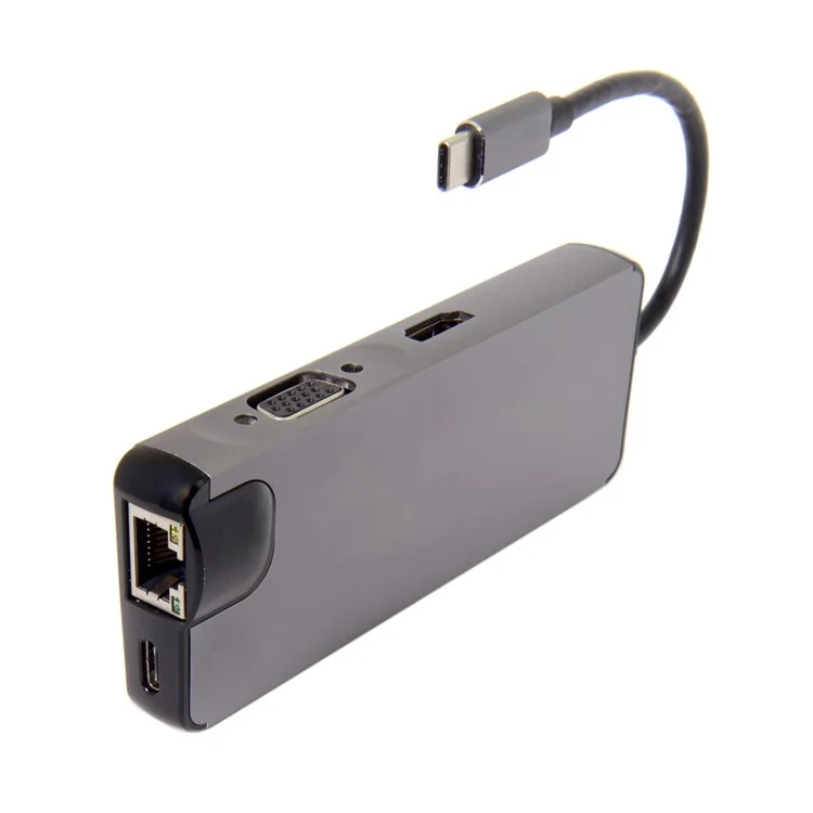 CY UC-059 8-in-1 USB-C Multi-port Adapter Type-C Hub with USB3.0 x 2 + HDMI + VGA + SD/TF + Gigabit Ethernet + Type-C Charging Port