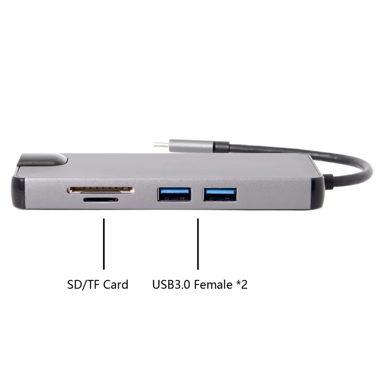 CY UC-059 8-in-1 USB-C Multi-port Adapter Type-C Hub with USB3.0 x 2 + HDMI + VGA + SD/TF + Gigabit Ethernet + Type-C Charging Port