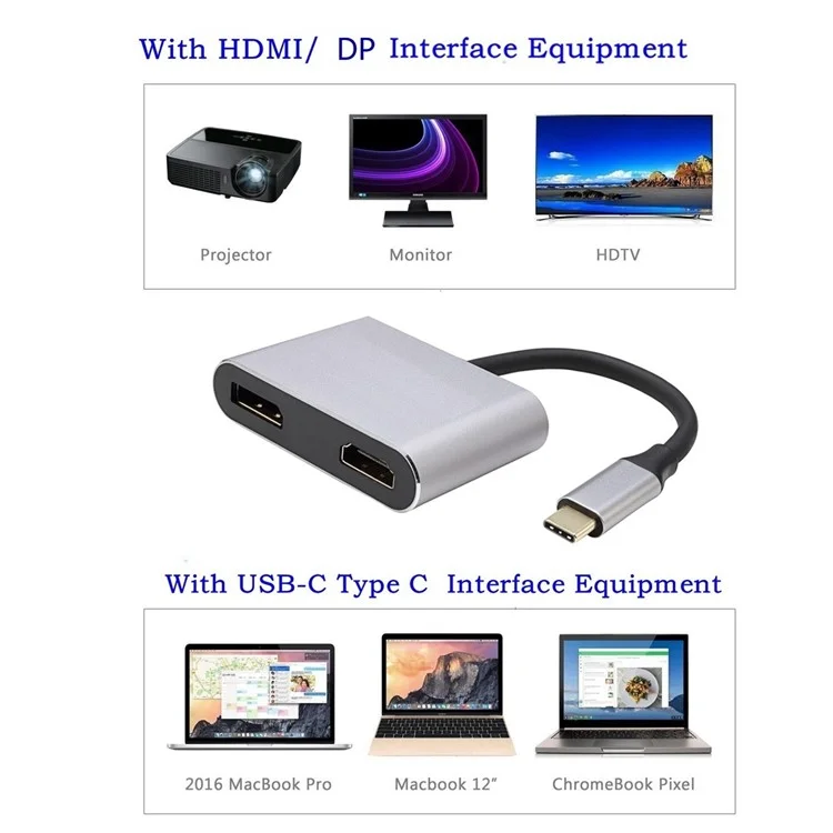 CY UC-056 Type-C to HDMI + DP Adapter USB-C Hub