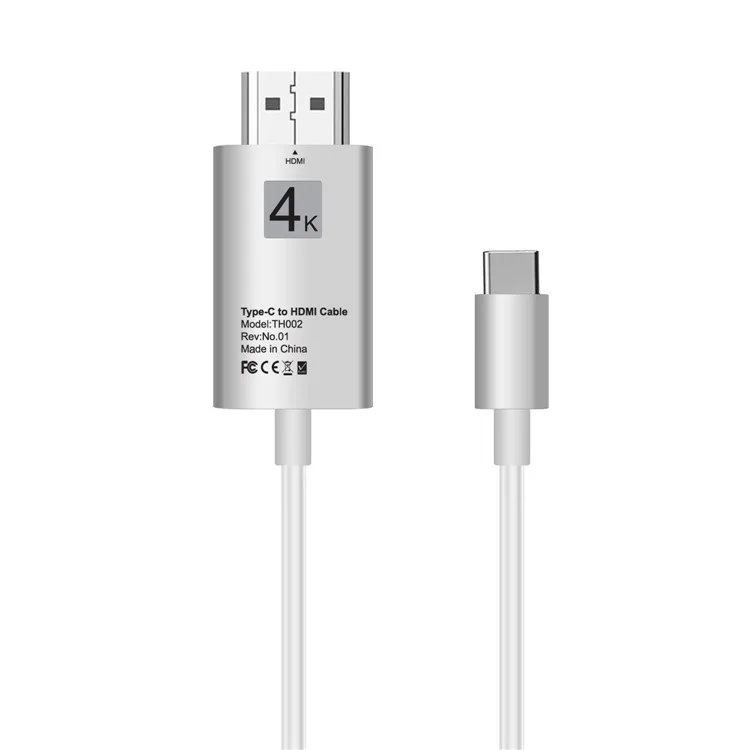 Support 4K USB Type-C to HDMI 2M Cable for for Samsung Galaxy S8/S8+/Note 8 LG G5 etc. - Silver Color