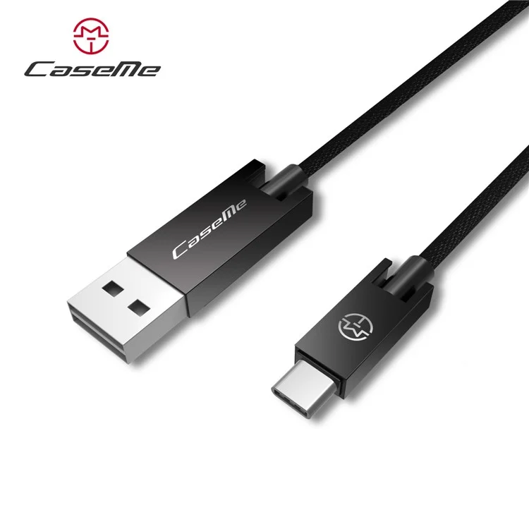 CASEME 0.25m 2.1A Aluminum Alloy Fabric Braided Type-C Sync Charge Cord - Black