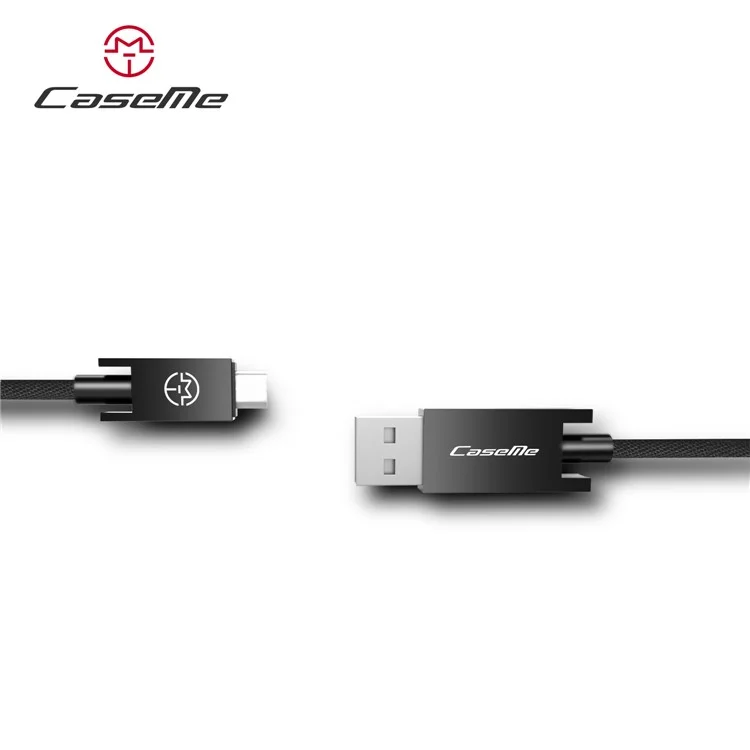 CASEME 0.25m 2.1A Aluminum Alloy Fabric Braided Type-C Sync Charge Cord - Black