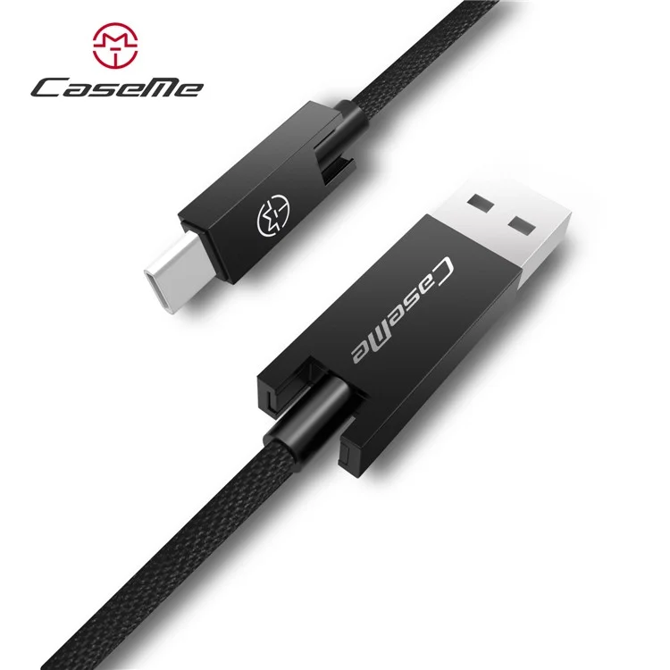 CASEME 0.25m 2.1A Aluminum Alloy Fabric Braided Type-C Sync Charge Cord - Black