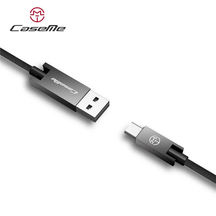 CASEME 0.25m 2.1A Aluminum Alloy Fabric Braided Type-C Sync Charge Cord - Black