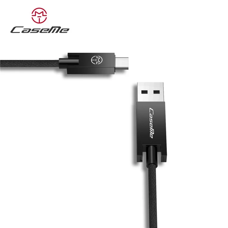 CASEME 0.25m 2.1A Aluminum Alloy Fabric Braided Type-C Sync Charge Cord - Black