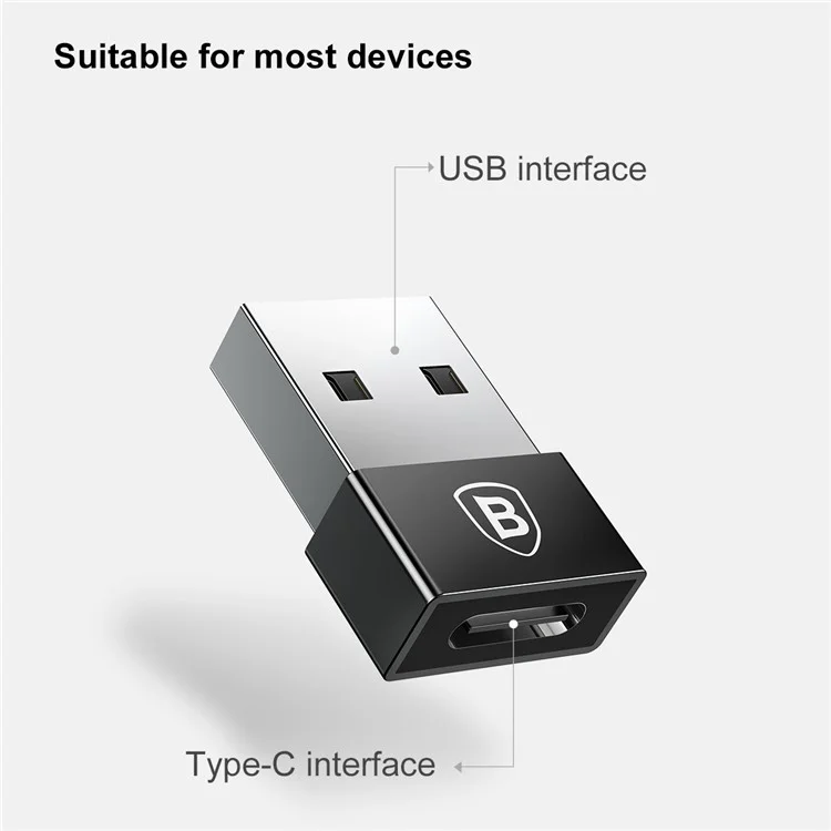 BASEUS USB Male to Type-c Female 2.4A Mini Adapter Converter - Black