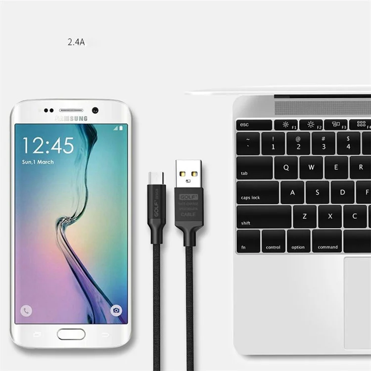 GOLF GC-52 Cloth Coated Micro USB Data Sync Charging Cable for Samsung Huawei HTC - Black