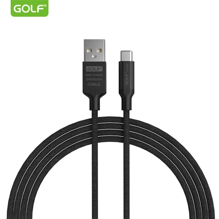 GOLF GC-52 Cloth Coated Type-C USB Data Sync Charging Cable for Samsung Huawei HTC - Black
