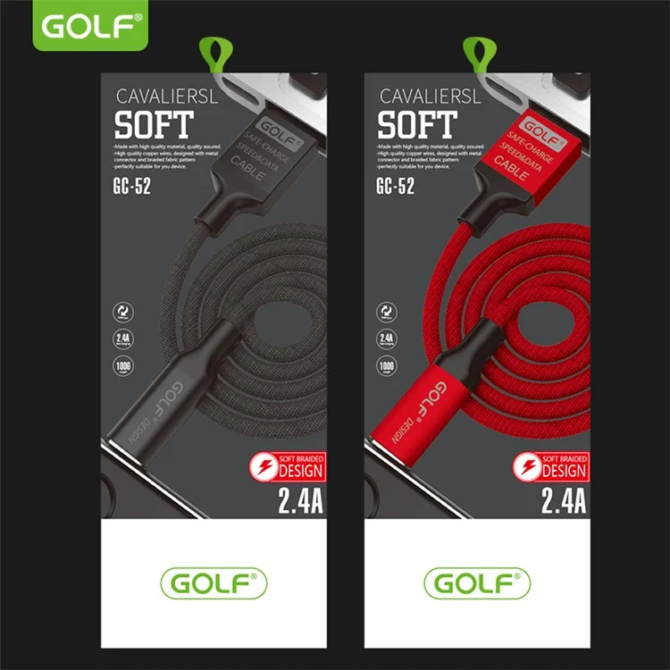 GOLF GC-52 Cloth Coated Type-C USB Data Sync Charging Cable for Samsung Huawei HTC - Black