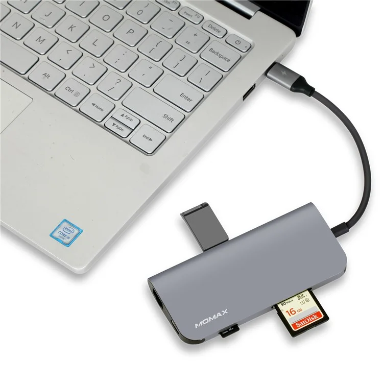 MOMAX Multi-functional 8-in-1 USB3.1 Type-C Hub with 4K HDMI + 3*USB 3.1 + SD/TF Card Reader + RJ45 LAN + Type-C Port