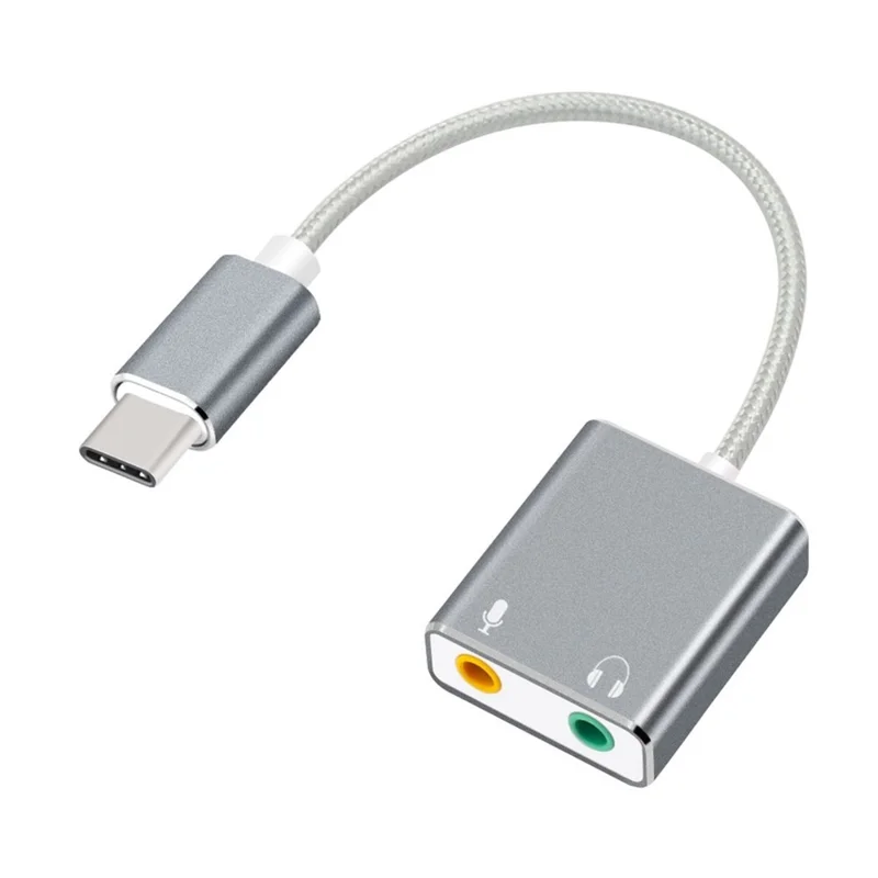 Type-C Audio Adapter External Stereo Sound Card Adapter with 3.5mm Headset Jack and Microphone Jack - Grey
