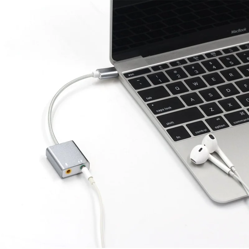 Type-C Audio Adapter External Stereo Sound Card Adapter with 3.5mm Headset Jack and Microphone Jack - Grey