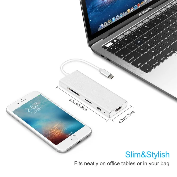 7-in-1 USB-C Adapter with Type C Charging Port 4K HDMI Output SD/TF Card Reader 3 USB 3.0 Ports