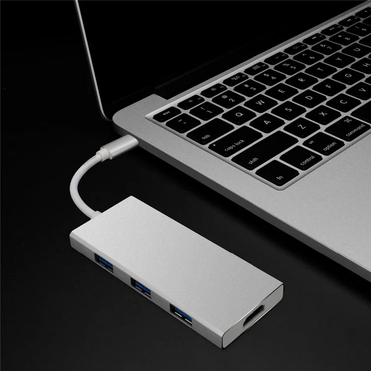 7-in-1 USB-C Adapter with Type C Charging Port 4K HDMI Output SD/TF Card Reader 3 USB 3.0 Ports