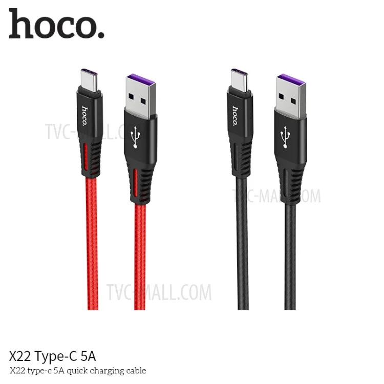 HOCO X22 5A Type-C Charge Data Sync Cable for Huawei Samsung Etc. - Black