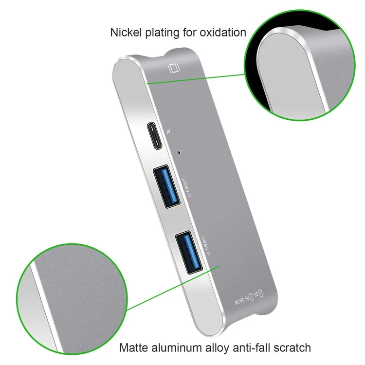 Dual Male USB Type-C Hub Adapter to 4K HDMI Port + SD/TF Card Slots + 2 USB 3.0 Ports + Type-C Female Port