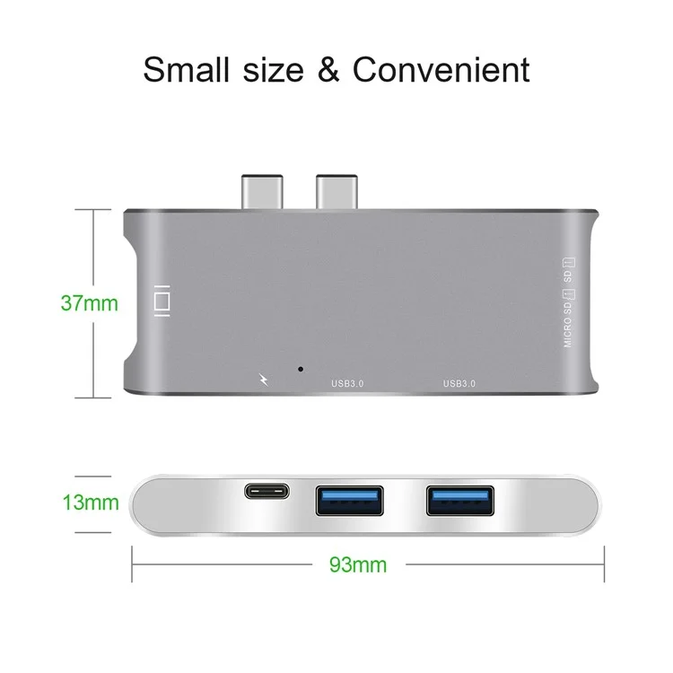 Dual Male USB Type-C Hub Adapter to 4K HDMI Port + SD/TF Card Slots + 2 USB 3.0 Ports + Type-C Female Port