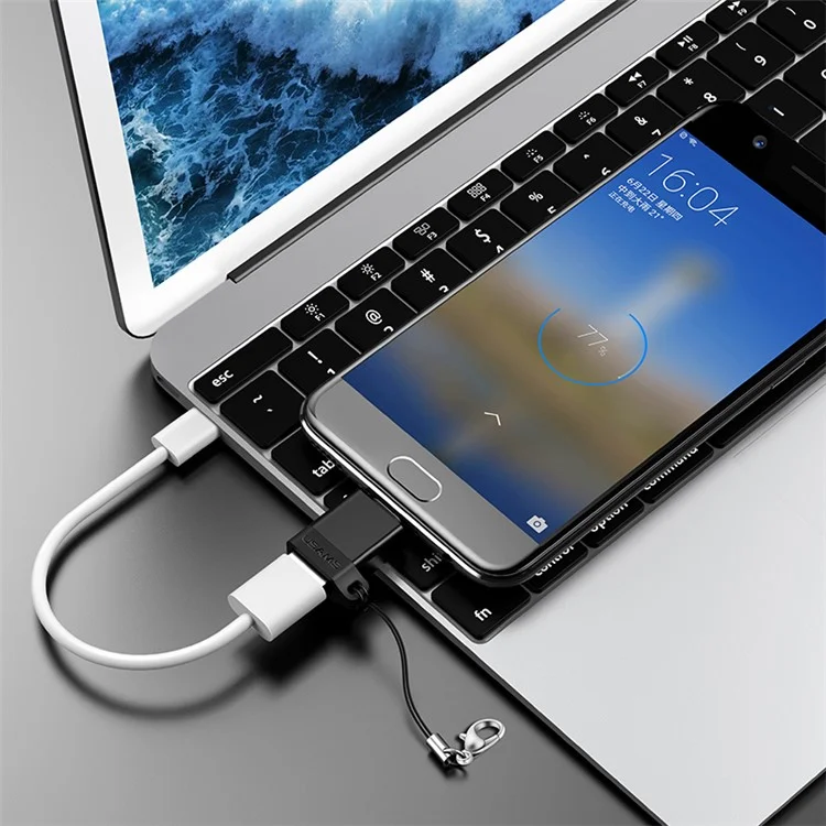 USMAS US-SJ186 Mini Aluminum Alloy Type-C to USB 3.0 OTG Adapter with Strap - Black