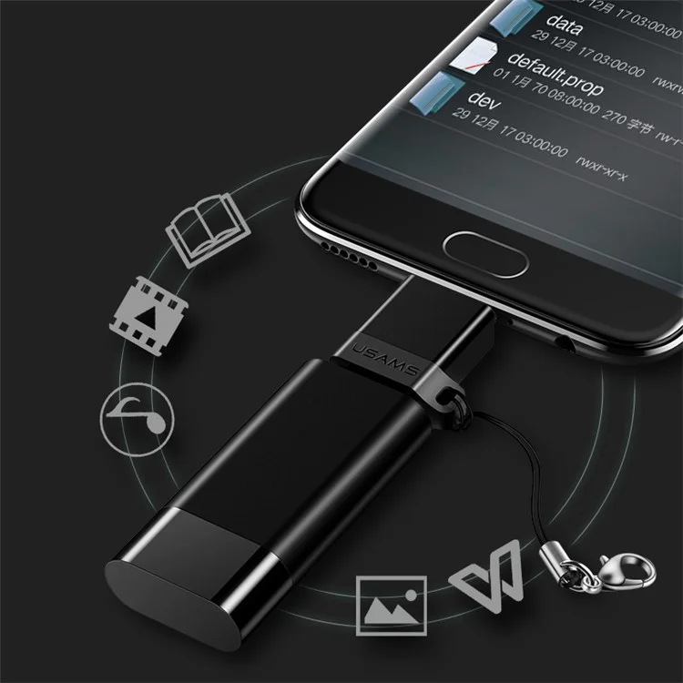 USMAS US-SJ186 Mini Aluminum Alloy Type-C to USB 3.0 OTG Adapter with Strap - Black