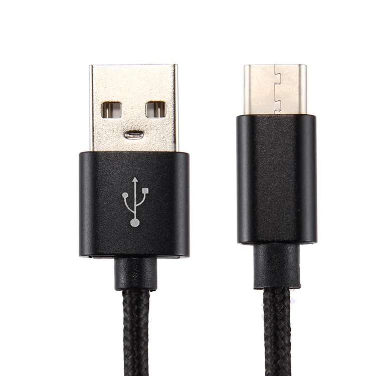 100Pcs/Set 1m 2A Reversible USB Type-C Woven Cable for Samsung S8/Huawei P10 etc. - Black