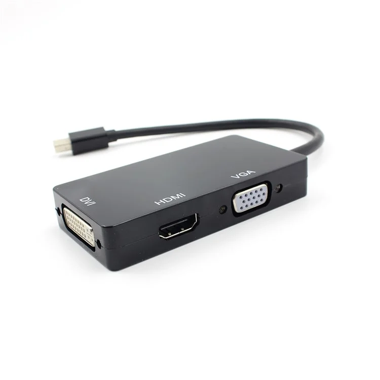 3-in-1 Mini DisplayPort DP Thunderbolt to DVI + VGA + HDMI Adapter for MacBook Pro - Black