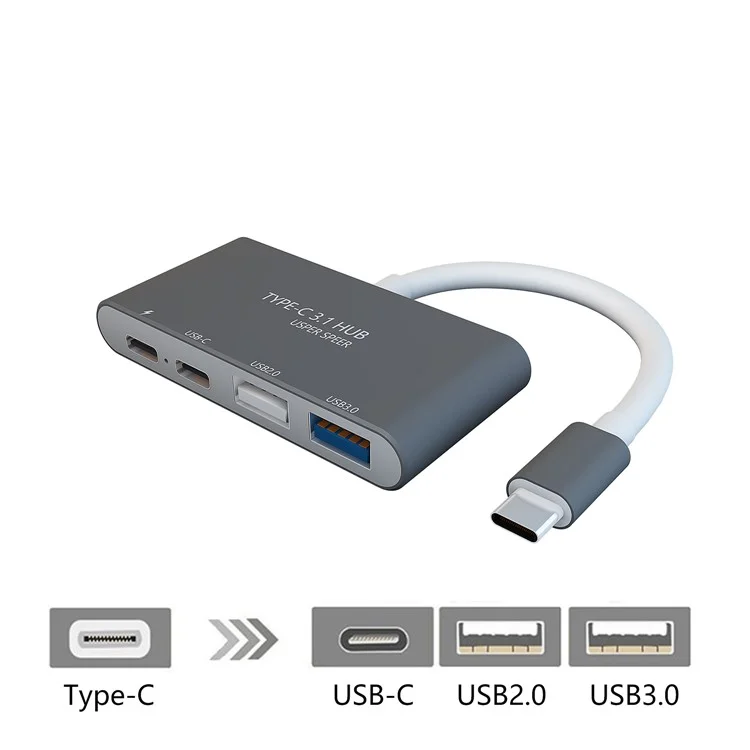 T-805 Type-C 3.1 Hub Converter to USB 2.0 Port+USB 3.0 Port+Type-C Data Port+PD Charger Dock Adapter