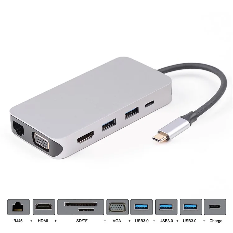 Thunderbolt 3 Dock USB-C VGA HDMI Ethernet 3 Ports HUB TF SD Charger Card Reader Multiport Adapter