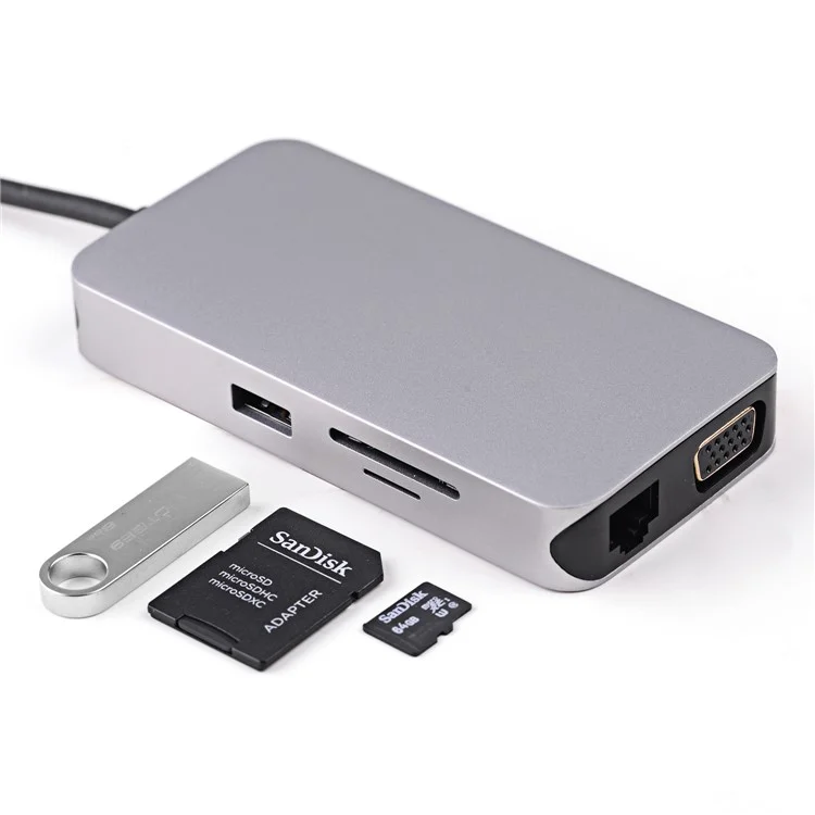 Thunderbolt 3 Dock USB-C VGA HDMI Ethernet 3 Ports HUB TF SD Charger Card Reader Multiport Adapter