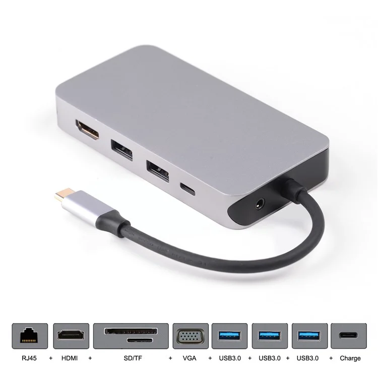 Thunderbolt 3 Dock USB-C VGA HDMI Ethernet 3 Ports HUB TF SD Charger Card Reader Multiport Adapter