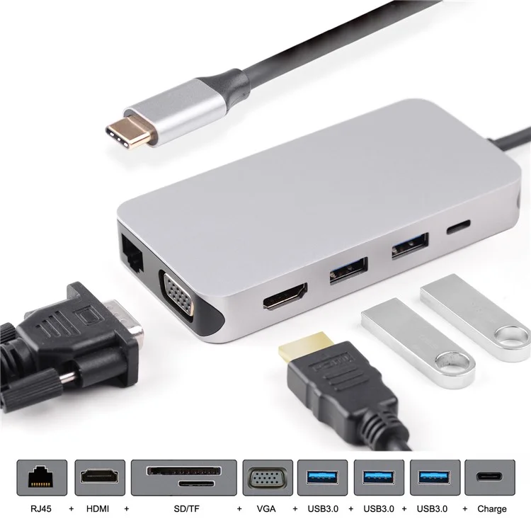 Thunderbolt 3 Dock USB-C VGA HDMI Ethernet 3 Ports HUB TF SD Charger Card Reader Multiport Adapter