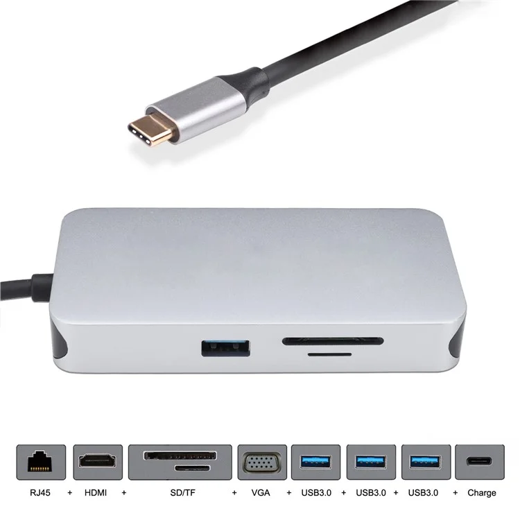 Thunderbolt 3 Dock USB-C VGA HDMI Ethernet 3 Ports HUB TF SD Charger Card Reader Multiport Adapter