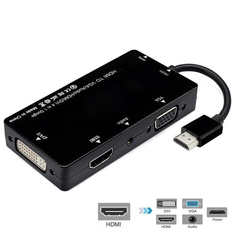 HDMI to VGA/Audio/HDMI/DVI 4-in-1 Dongle - Black
