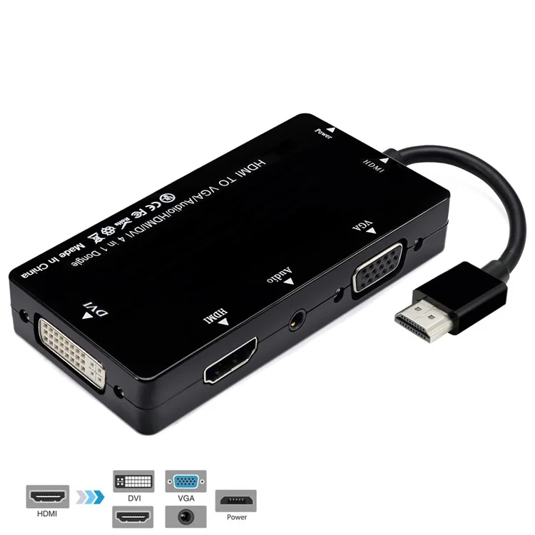 HDMI to VGA/Audio/HDMI/DVI 4-in-1 Dongle - Black