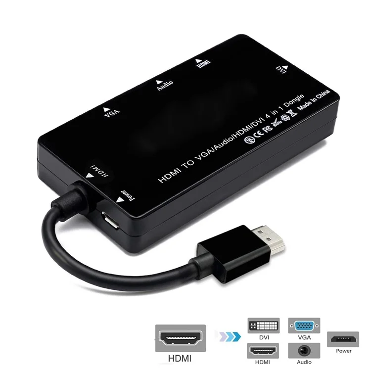 HDMI to VGA/Audio/HDMI/DVI 4-in-1 Dongle - Black