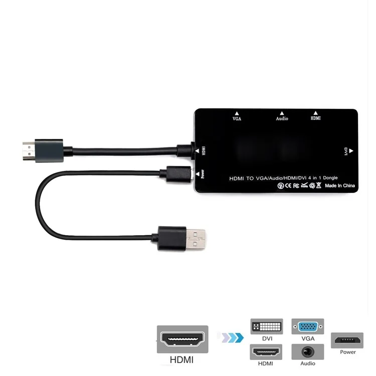 HDMI to VGA/Audio/HDMI/DVI 4-in-1 Dongle - Black