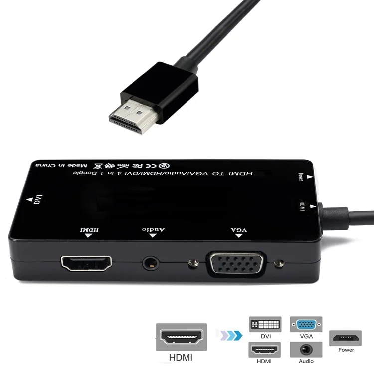 HDMI to VGA/Audio/HDMI/DVI 4-in-1 Dongle - Black