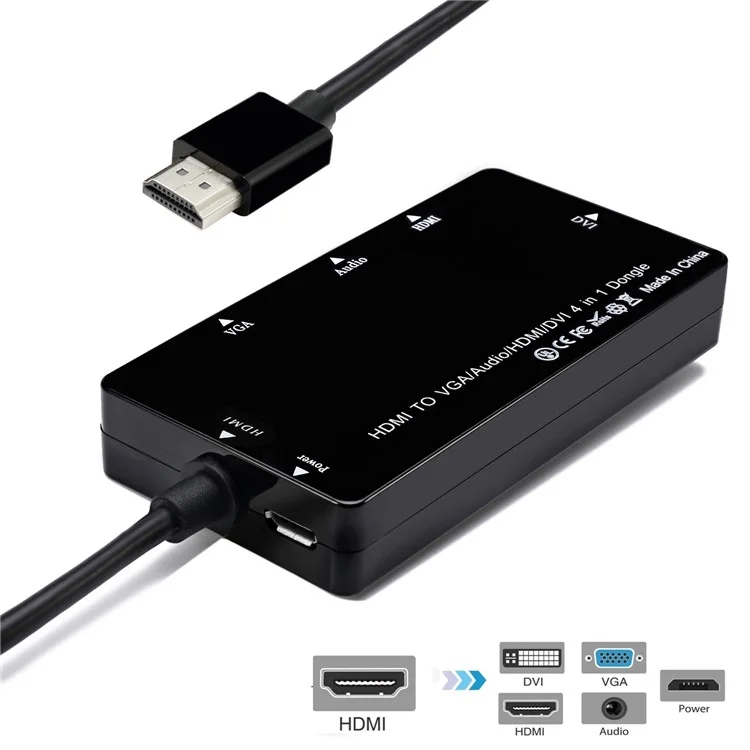 HDMI to VGA/Audio/HDMI/DVI 4-in-1 Dongle - Black