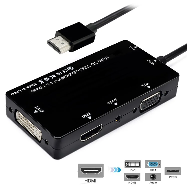HDMI to VGA/Audio/HDMI/DVI 4-in-1 Dongle - Black